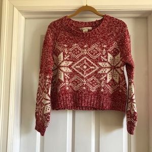 NWOT RED/CREAM SNOWFLAKE CROP SWEATER size M